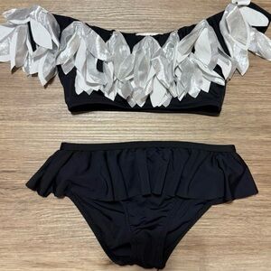 Stella Cove Bikini 4Y Black Silver Ruffle Off Shoulder two piece Swimsuit
